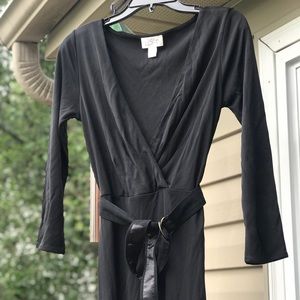 Loft Black Midi Dress Faux Wrap Belt